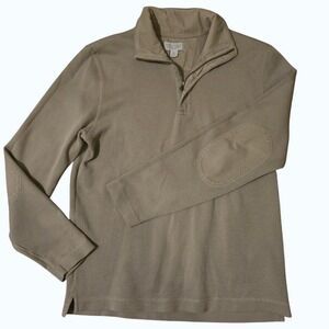 Banana Republic Tan Cotton Half Zip Mock Neck Elbow Patch Sweater M